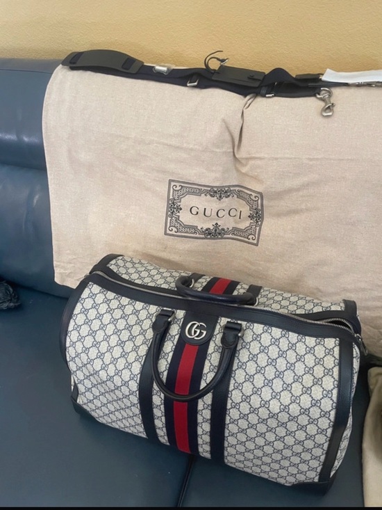 Gucci Other - Gucci GG Supreme Duffel with Navy and Red Web Stripe